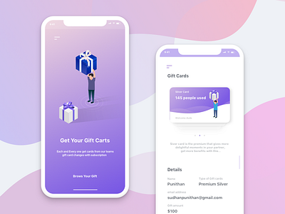 Gift Card Concept app brows card gift iphonex isometric mobile silver