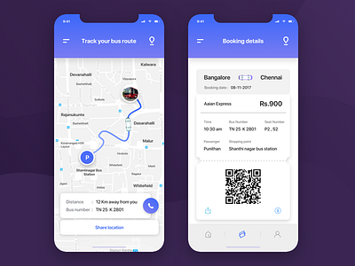 Bus ticket | map & confirmation app booking bus call ios iphonex location route ticket