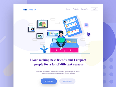 Web header illustration blue chatting girl header house illustration sudhan web