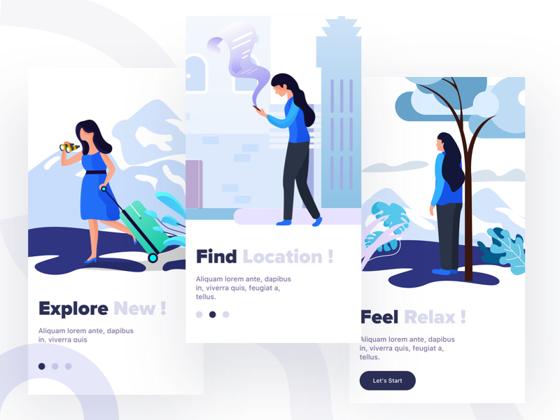 traveling app illustration trekking lonely feed news sudhan ios travelling illustration onbording explore