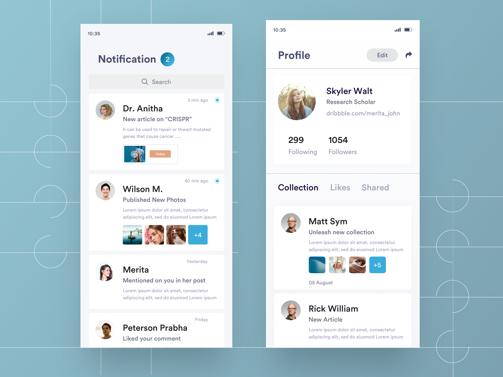 Profile & Notification by Sudhan Venkadesh on Dribbble