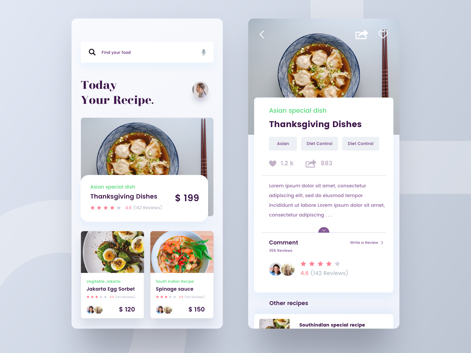 Recipe app by Sudhan Venkadesh on Dribbble