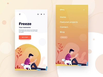 mobile responsive app branding design dog freeze get started illustration iphone memories mobile new orange profile she social media sudhan typography ui version web