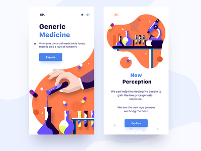 Medical app screens branding chemistry design disease explore generic medicine gradient hospital illustration ios lab medicine microscope mobile nice100 sudhan tablet testtube tonic typography