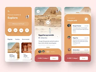 travel app experience - 2 animation app design egyptian pyramid icon ios mobile people review she sudhan tourism travel travel agency travel app typography ui ux vector web