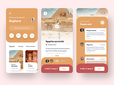 travel app experience - 2 animation app design egyptian pyramid icon ios mobile people review she sudhan tourism travel travel agency travel app typography ui ux vector web