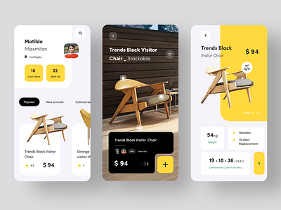 Furniture app experience add to cart animation app apparel application branding chair dribbble furniture illustration logo mobile online pricing she sudhan typography vector web yellow