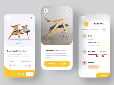 Furniture app experience - 2 animation branding chair design e commerce filter furniture illustration iphone logo nice100 ps sudhan typography ux vector web