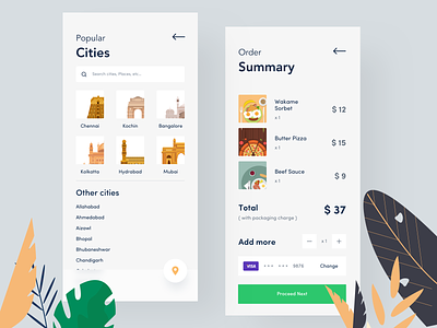 food app | search and order details checklist checkout cities design illustration online order order details order food orizon outline price proceed search sudhan summar summary total