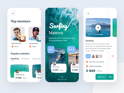 Surfing app book branding design dollar hours illustration ios iphone mexico mobile parasailing popular rating she sudhan surface design surfing surreal typography ui