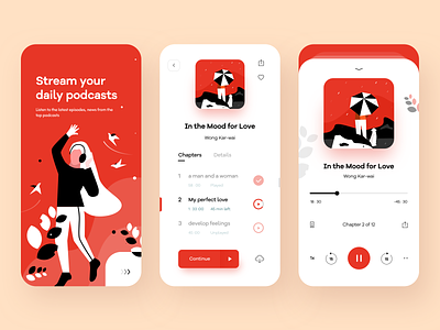 Podcasts app concept birds branding color design google headphone illustration ios iphone mobile music nature news nice100 podcasts she songs sudhan typography youtube