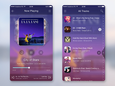 Music Player & Playlist App UI PSD all tracks app gradient music music app next pause play player playlist previous theme