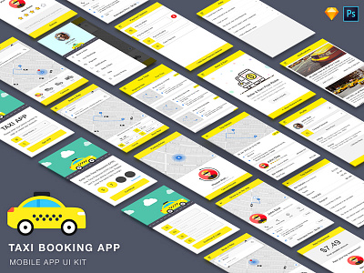 Taxi Booking App UI Kit book booking cab driver ola ride rider share taxi tracking trip uber