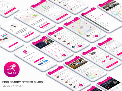 GET FIT - Find NearBy Fitness Classes App UI Kit fitness fitness app fitness classes gym hire trainer kit ui ui ux design ui kit workout