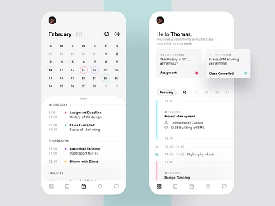 Schedule Manager for Students app calendar college date list minimal mobile schedule school task ui ux