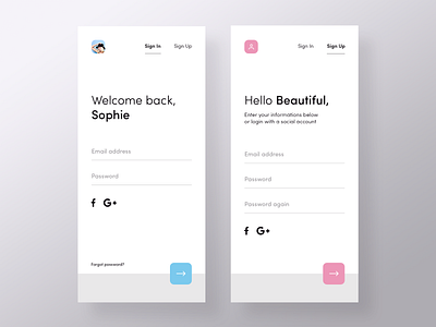 Sign in / up | Period Tracker account app login minimal mobile sign in sign up social ui ux