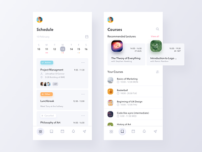 Schedule Manager for Students app calendar card college course minimal mobile schedule ui ux