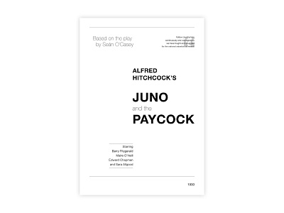 Juno And The Paycock - Movie poster adobe design graphic design helvetica hitchcock illustrator minimal movie poster poster a day poster design