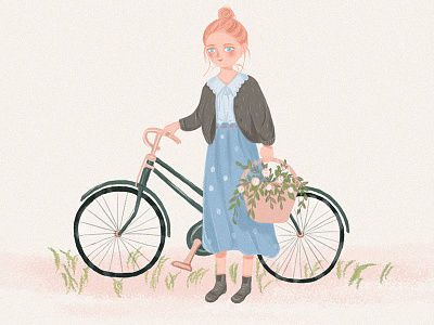girl with bike bike cute girl illustrator