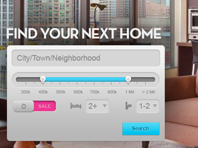 Find Your Next Home apartment home input search slider ui