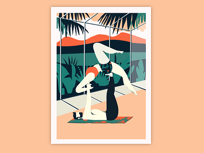 Acro Yoga couple fitness gym illustration jungle meditation nature poster yoga