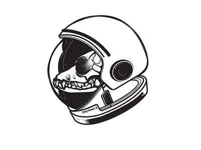 Laika astronaut dog exploration handdrawn illustration skull soviet space