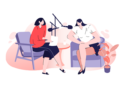 Podcast audio chair debut illustration interview podcast radio radio show voice welcome woman women