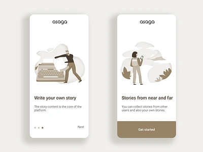 Onboarding app illustration aarhus app appdesign character denmark history illustration sepia stories ui mobile