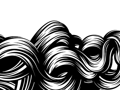 Waves black hair illustration waves white