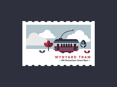 Wynyard Tram 2d flat illustration illustration new zealand stamp