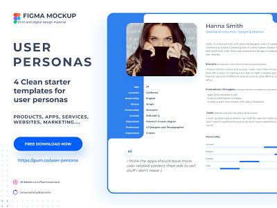 Free User persona - Figma Design Material - Mockup / Template business clean customers design download figma material freebie marketing persona target audience template ui uiux user experience user persona ux uxdesign vector