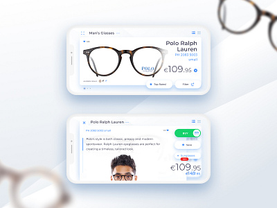 Glasses APP - Horizontal Display app concept apple apple design blue clean eyeglasses figma interface iphone mobile mobile app modern ui ui ux uidesign web wip