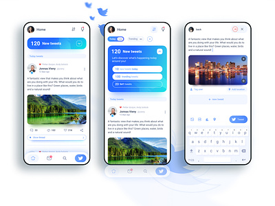 Twitter app concept - Tweets and Post Screens app appdesign appdesigner blue clean concept figma interface mobile mobile ui modern twitter ui uidesign uidesigns uiux uiuxdesign ux uxdesign vector