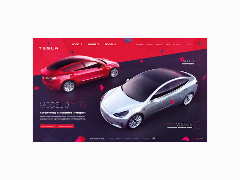 Tesla concept animation auto car interface promo site tesla