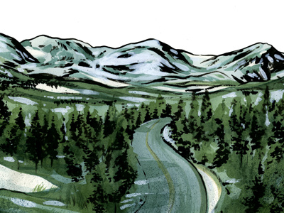 Colorado Rockies colorado illustration mountains painting road rockies snow trees watercolor