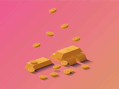 Isometric Gold angles cash crypto currency gold gradient isometric money shade shadow