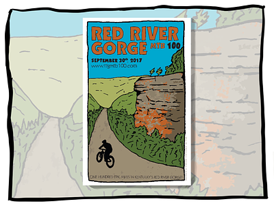 RED RIVER GORGE MTB 100 advertising hand drawn illustration poster vector
