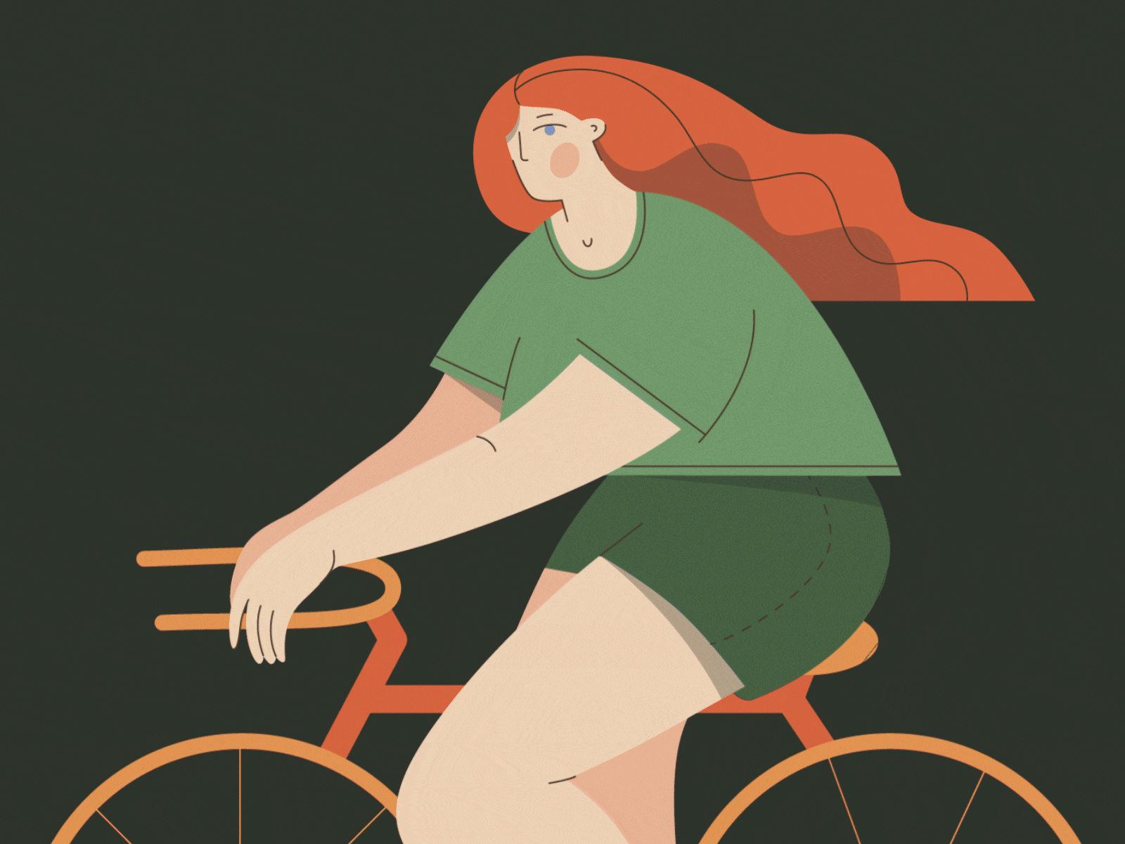 Red Head bicycle bike bike ride character girl hair illustration motion redhair riding summer t shirt wind