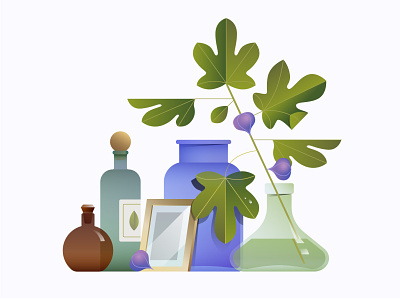 Fig tree adobeillustrator bottle fig glass illustration jar leaves plant table tree vase vector