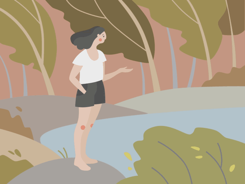 Summer's end animation gif autumn character forest girl illustration lake motion summer trees wind
