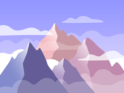 Mountains climb clouds earth foggy illustration landscape morning mountains nature pink purple sky vector