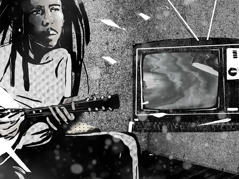 A Brief History of Seven Killings 3d after effects art banjo black and white bob marley guns illustration light and shadow photoshop run texture