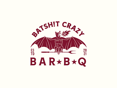 Batsh!t Crazy BBQ advertising barbeque barbq bat bat logo batshit crazy bbq branding crazy design icon illustration illustrator logo retro textured vector vintage vintage logo