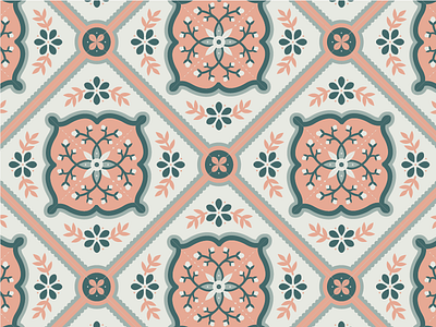 Peachy Keen floral pattern tile vector vintage