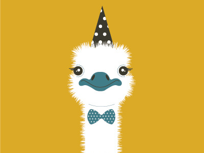 Party Animal: Ostrich animal bird illustration ostrich party wrapping paper yellow