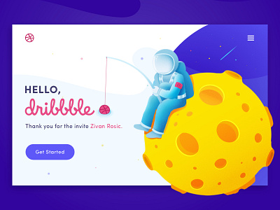 Hello Dribbble! astronaut debut first shot fishing illustration moon web design