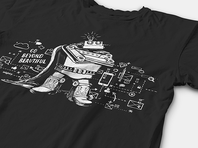 Mighty T brand drawing illustration ink mighty pen robot tee tshirt