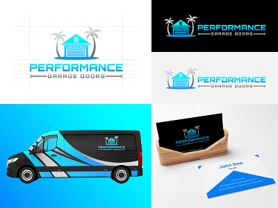 Performance Garage Doors combination mark logo graphic design