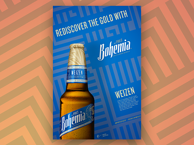 Weizen beer concept design diagonals gold lines poster print rediscover weizen