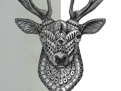 Ornate Deer Sketch to Digital WIP deer digitalart elk ornate sketch stag wip zentangle
